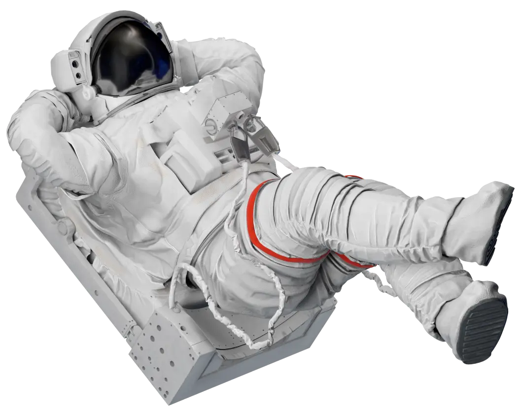 An astronaut relaxing in his space suit while floating through space.