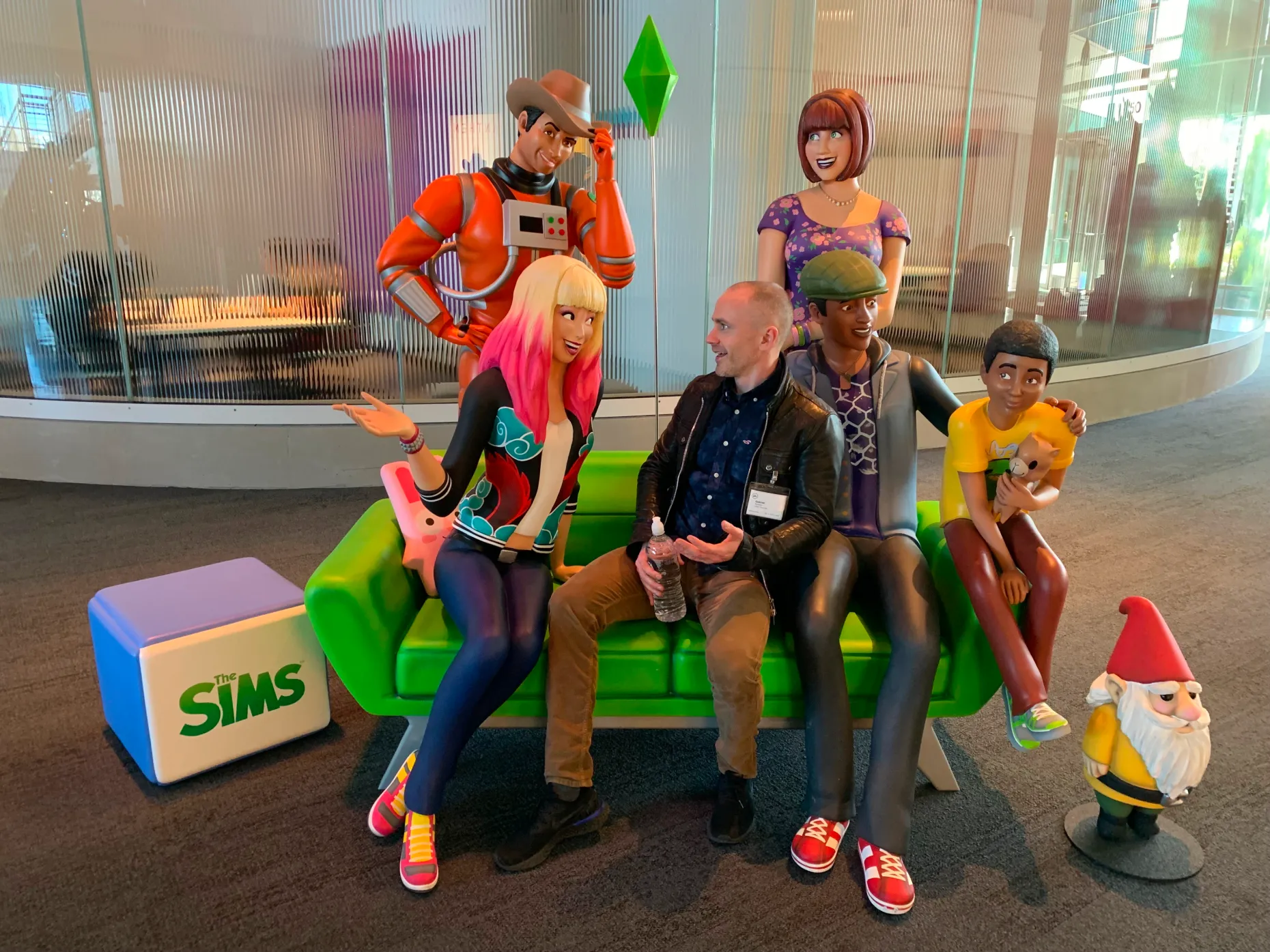 Gabe meets the Sims characters at Electronic Arts