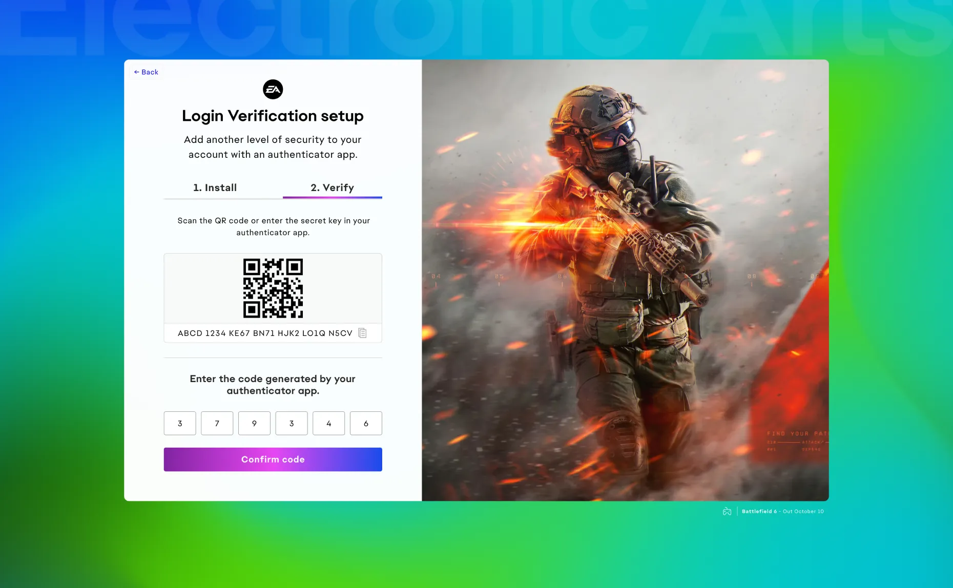 A screenshot from the Electronic Arts global login experience