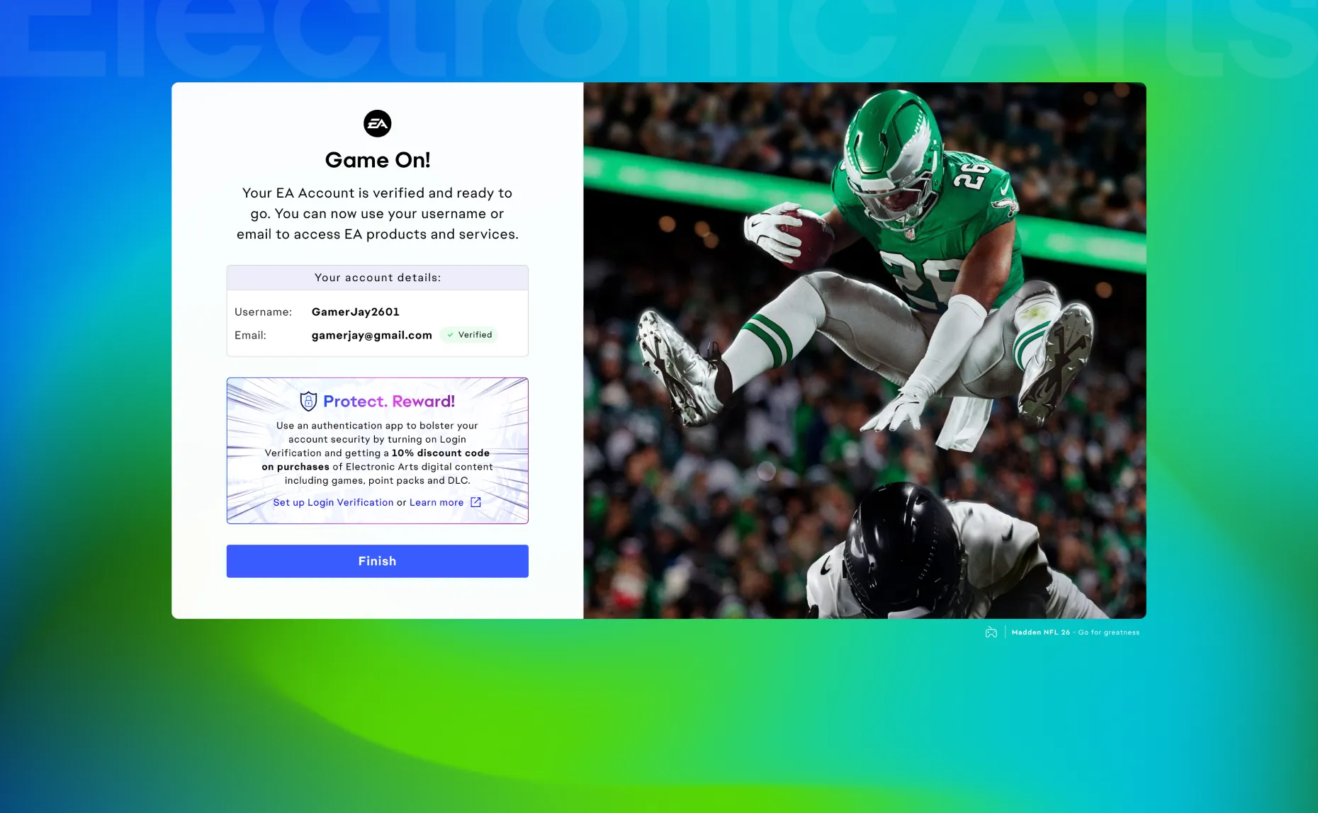 A screenshot from the Electronic Arts global login experience