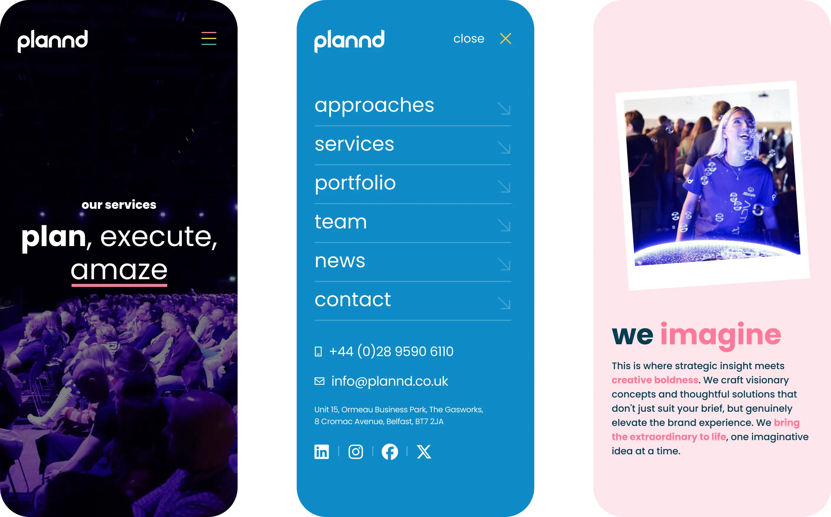 A sample of the plannd website design on mobile devices
